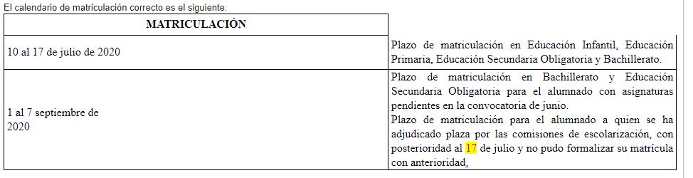 Plazo de Matriculación CORREG