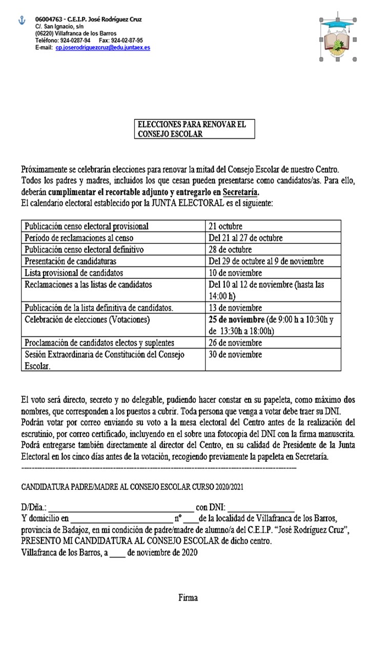 Plazo elecciones consejo escolar 2020